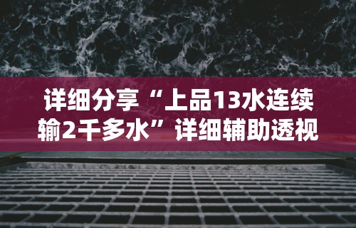 详细分享“上品13水连续输2千多水	”详细辅助透视