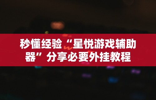 秒懂经验“星悦游戏辅助器”分享必要外挂教程